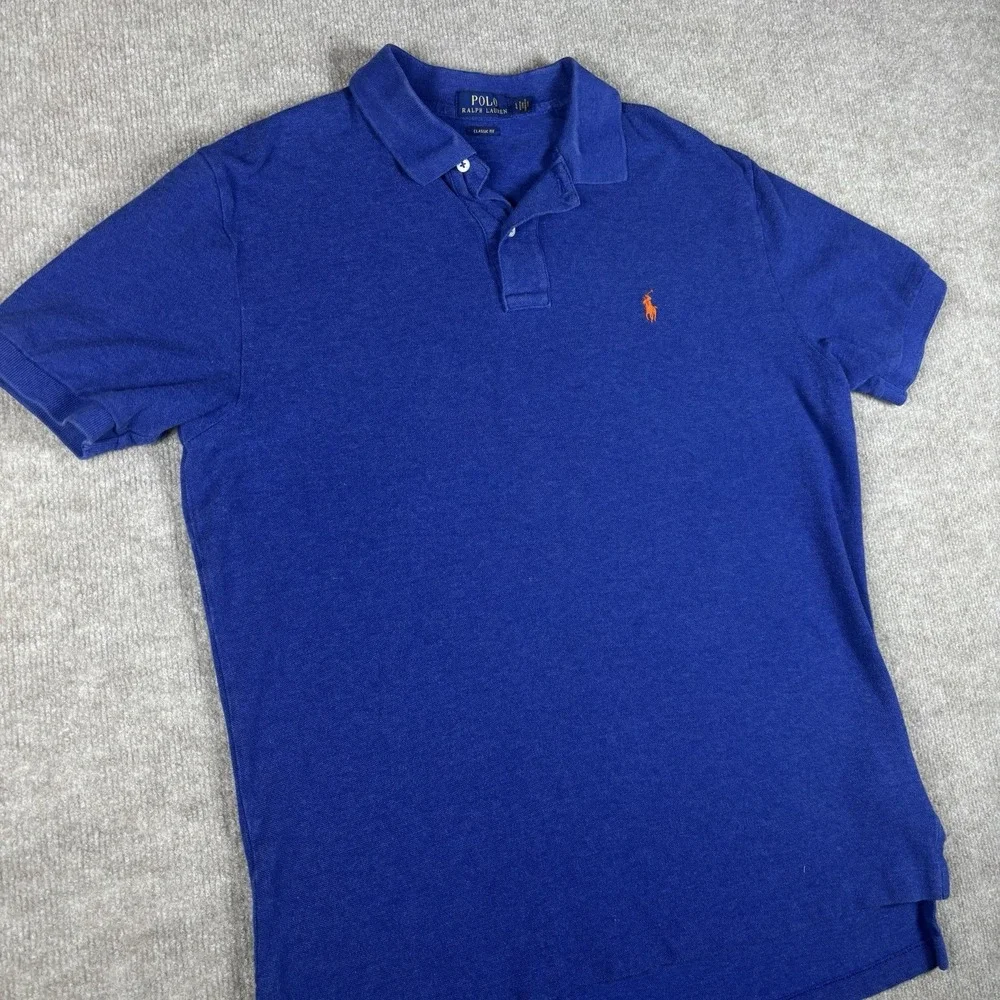 Polo Ralph Lauren Classic Fit Polo Shirt Men's Large Blue Orange Pony Cotton